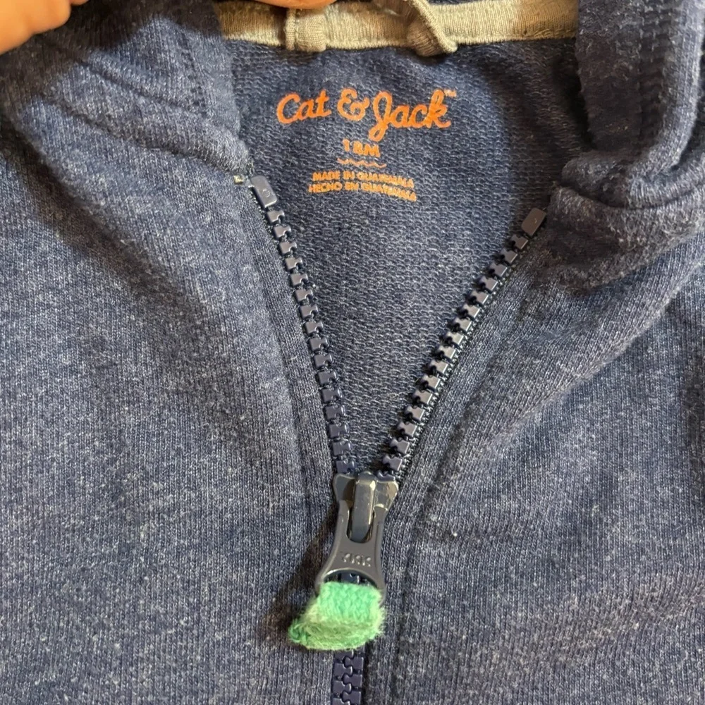 Cat & Jack Heathered Blue and green Zip-Up Jacket with hood- 18 months